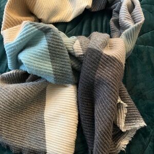 Striped Scarf in Blue, Tan and Gray